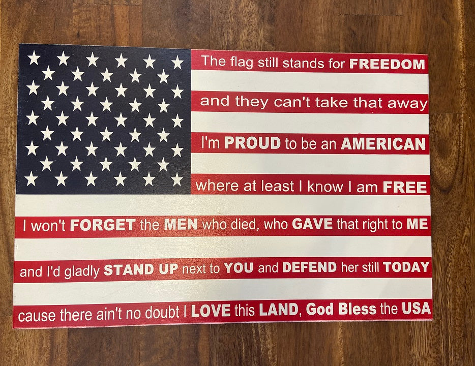 Wooden flag sign Proud to be an American