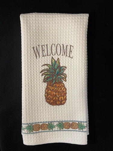 Pineapple Welcome microfiber waffle towel
